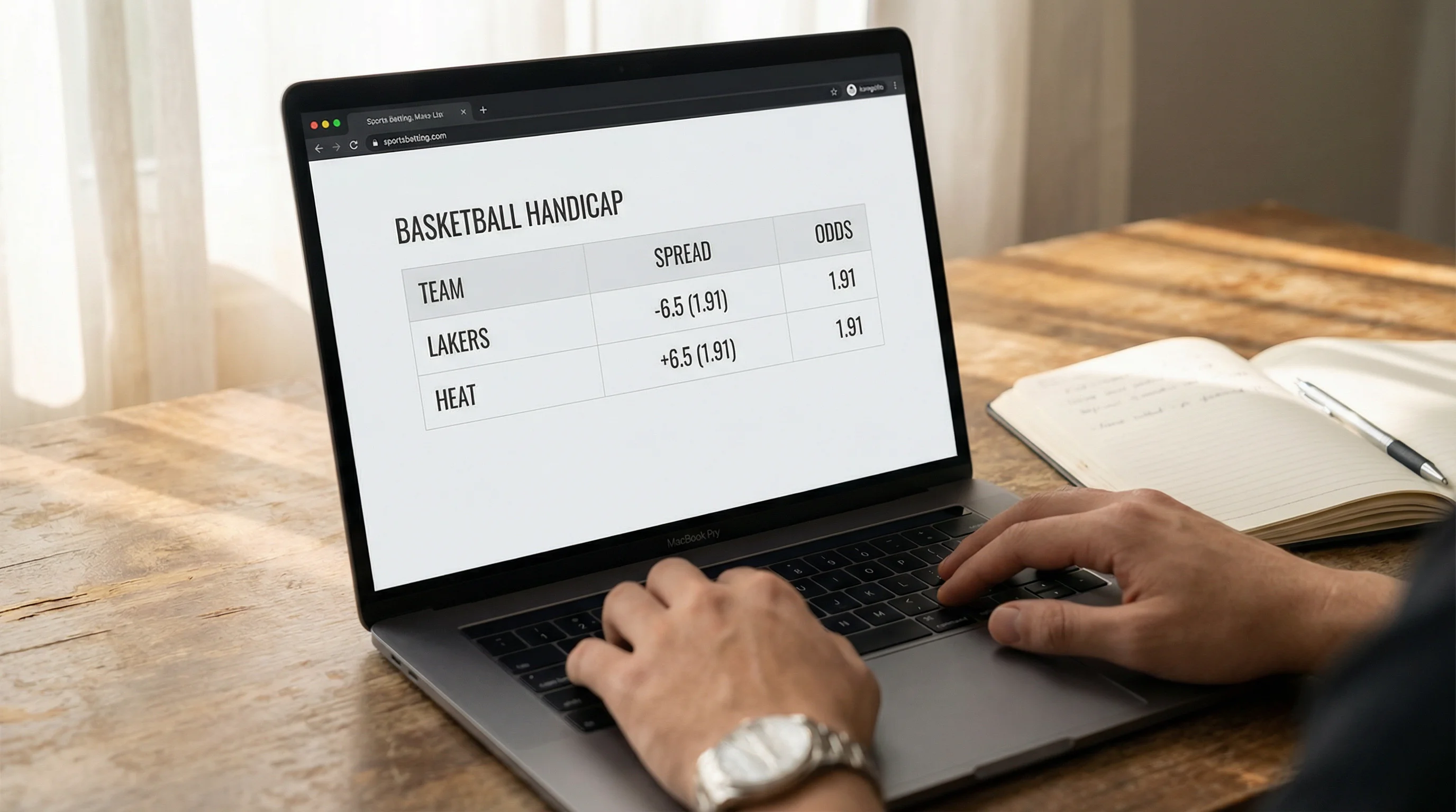 Tabela de handicap com linhas de spread num ecrã de computador