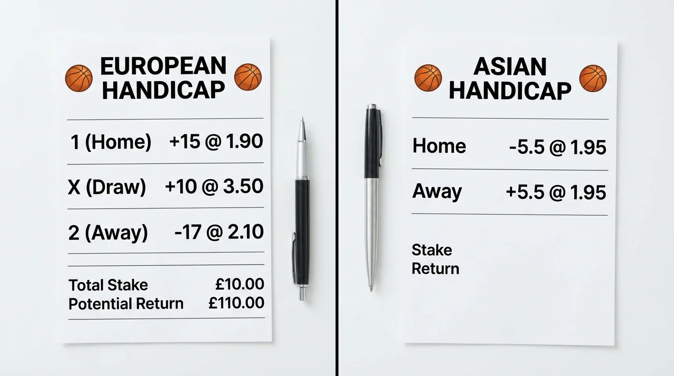 Dois formatos de handicap lado a lado num ecrã de apostas